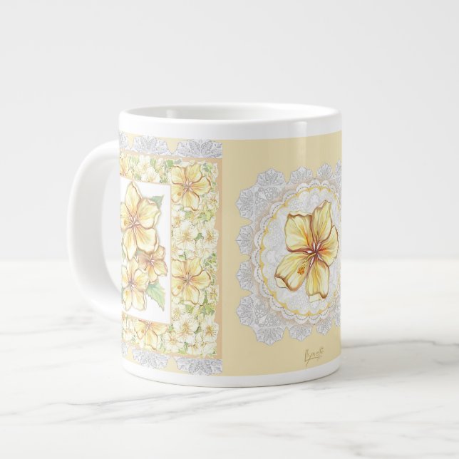 Grande Tasse Hibiscus & dentelle JAUNE (Devant gauche)