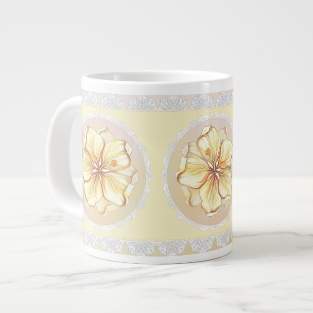 Grande Tasse Hibiscus & dentelle JAUNE (Devant gauche)