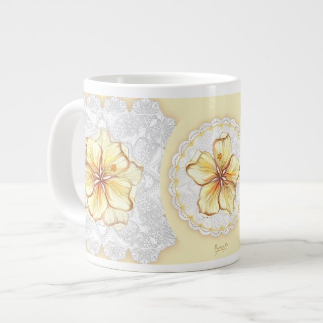 Grande Tasse Hibiscus & dentelle JAUNE (Devant gauche)