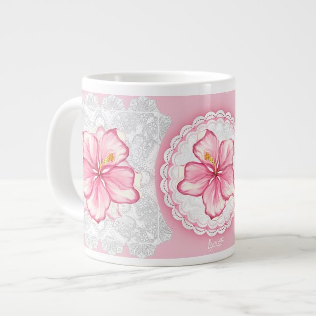 Grande Tasse Hibiscus & dentelle PINK (Devant gauche)