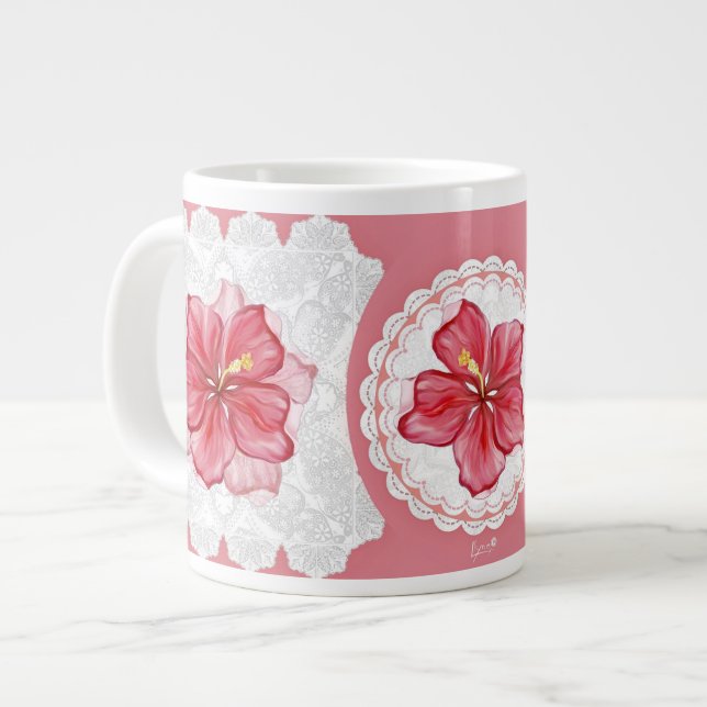 Grande Tasse Hibiscus & dentelle RED (Devant gauche)