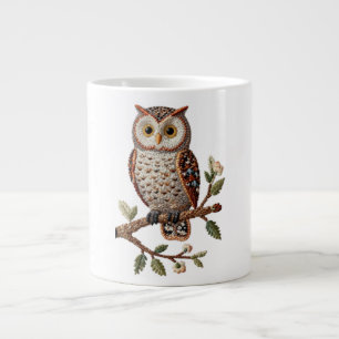 Grande Tasse Hibou brodé sur une branche Design d'art de la nat