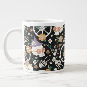 Grande Tasse Hippie Halloween Skulls et Fleurs Motif