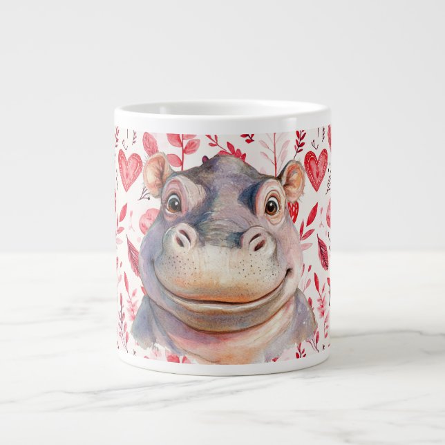 Grande Tasse Hippo Saint-Valentin avec beaucoup de cœurs (Devant)