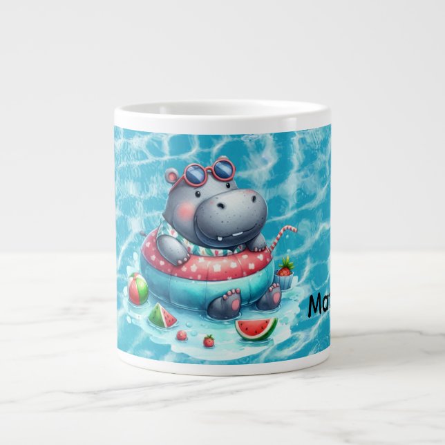 Grande Tasse Hippopotame dans la piscine avec un nom (Devant)