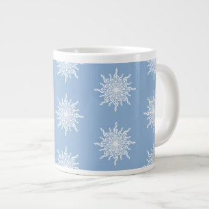 Grande Tasse Hiver Blue Ornamental G Clef Snowflake Motif