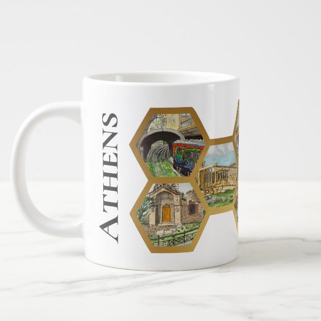 Grande Tasse Honeypeb Collage motif, Athènes Points de repère (Gauche)
