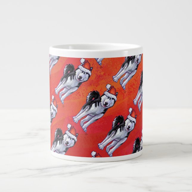 Grande Tasse Husky à Santa Hat Sur Rouge (Devant)