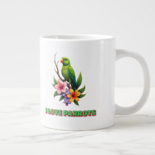 Grande Tasse "I Lots Parrots - Perroquet Tropical Coloré & Flow