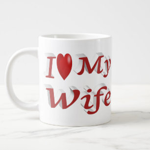 Grande Tasse I Love My Wife texte rouge mignon