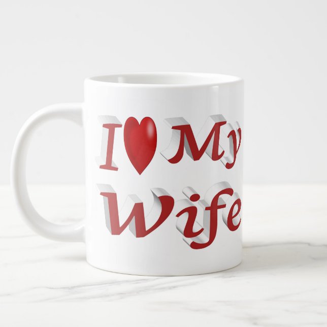 Grande Tasse I Love My Wife texte rouge mignon (Gauche)