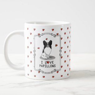 Grande Tasse I Love Papillons (blanc & noir) Coeurs Chiens mign
