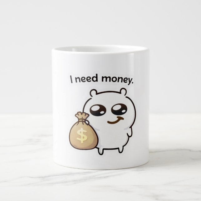 Grande Tasse I Need Money Meme Sticker – Funny Relatable Cute (Devant)