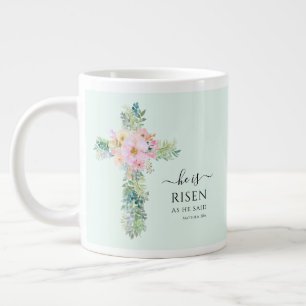 Grande Tasse Il est ressuscité Verdure Aquarelle Croix Pâques