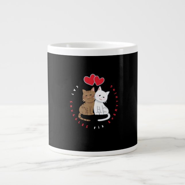 Grande Tasse Illustration d'amour de chat mignon câlin  (Devant)