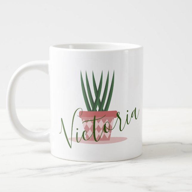 Grande Tasse Illustration de Cactus Aloe Vera Nom (Gauche)
