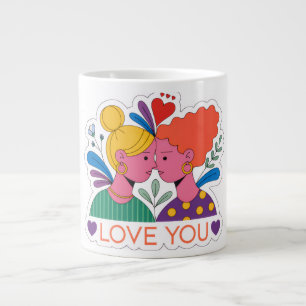 Grande Tasse Illustration de câlin floral coloré Je t'aime