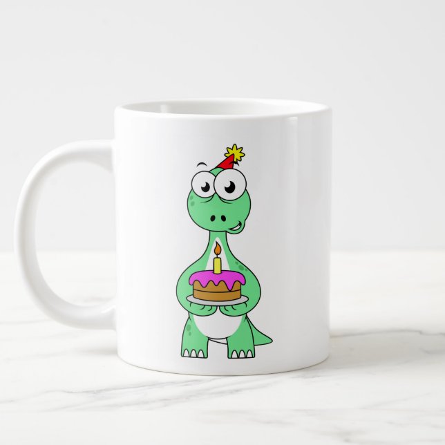 Grande Tasse Illustration Du Brontosaurus Avec Gâteau D'Anniver (Gauche)