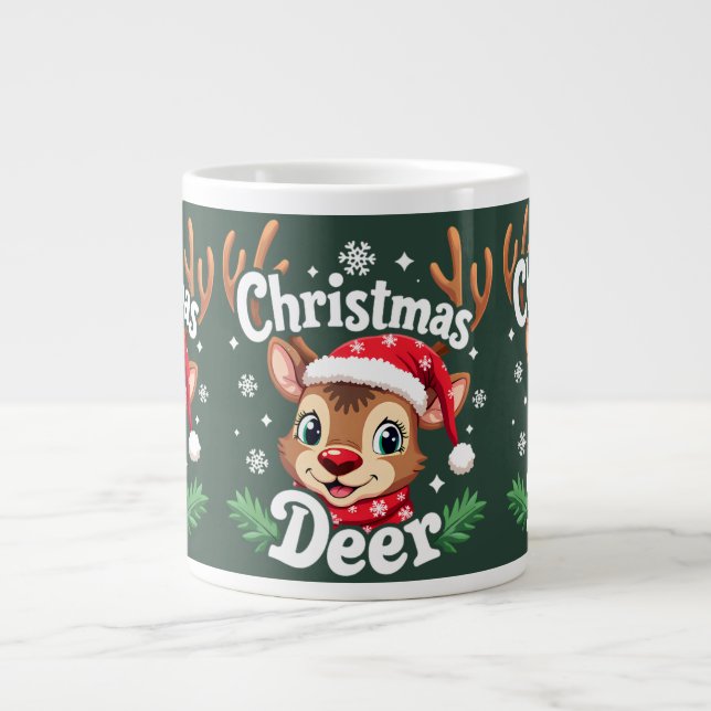 Grande Tasse Illustration du cerf de Noël mignon (Devant)