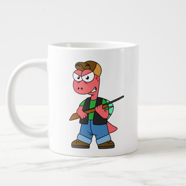 Grande Tasse Illustration D'Un Chasseur De Spinosaure Avec Arme (Gauche)