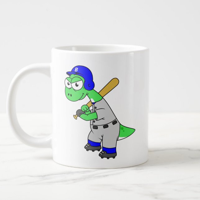 Grande Tasse Illustration D'Un Joueur De Baseball Brontosaurus. (Gauche)