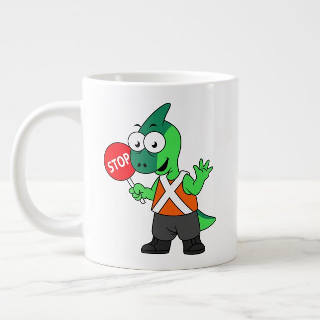 Grande Tasse Illustration D'Un Parasaurolophus Traffic Enforcer (Gauche)