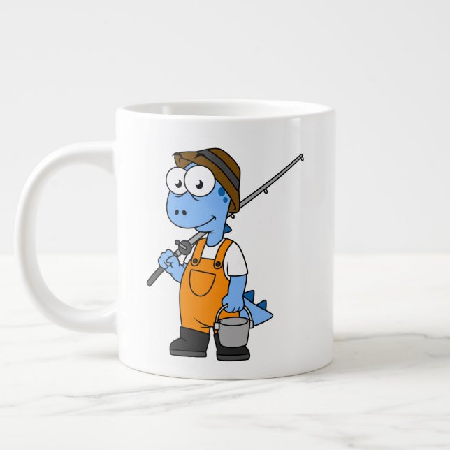 Grande Tasse Illustration D'Un Pêcheur D'Allosaurus. (Gauche)