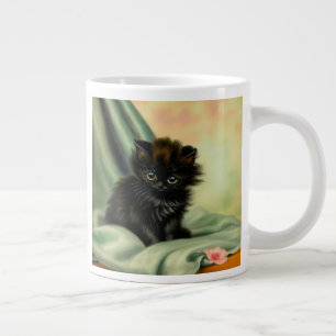 Grande Tasse Illustration vintage de Kitten noir