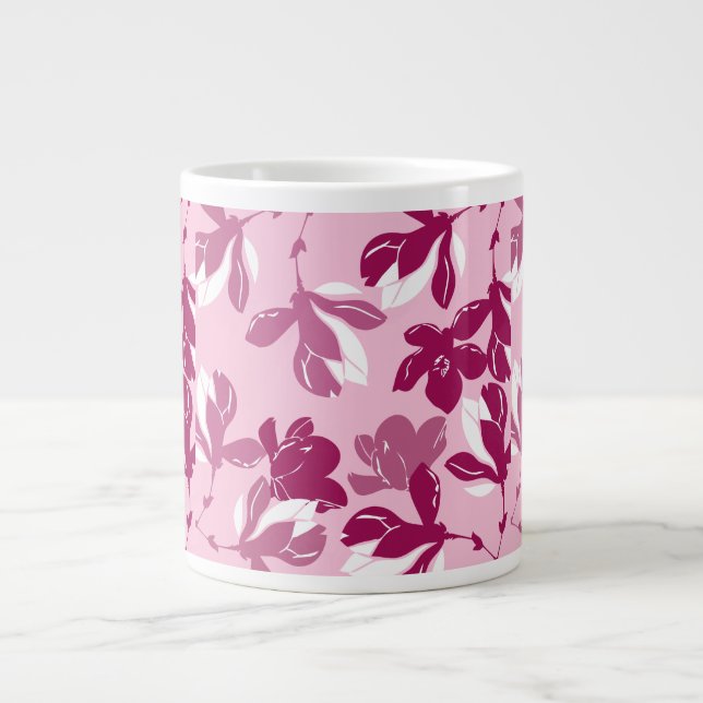 Grande Tasse Impression botanique de magnolia rose (Devant)
