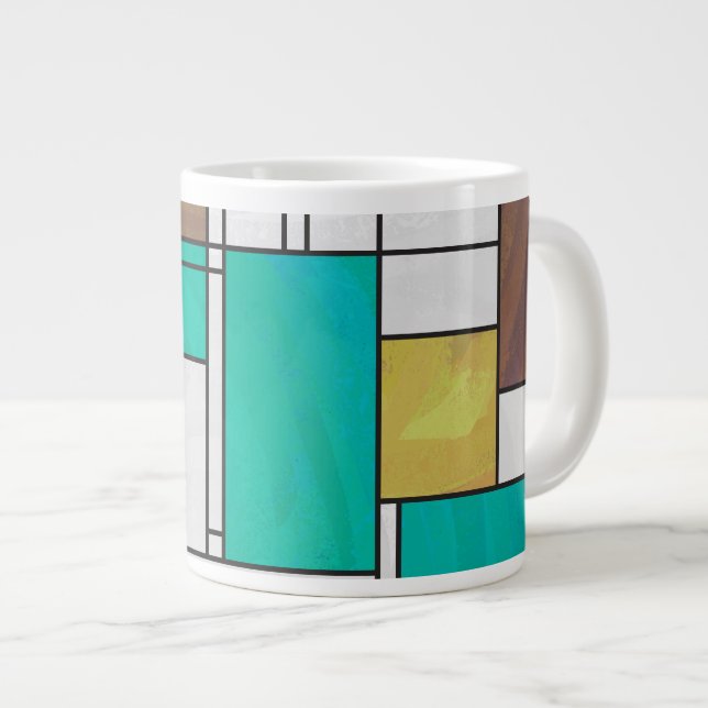 Grande Tasse Impression Brown jaune Turquoise Mondrial (Devant droit)