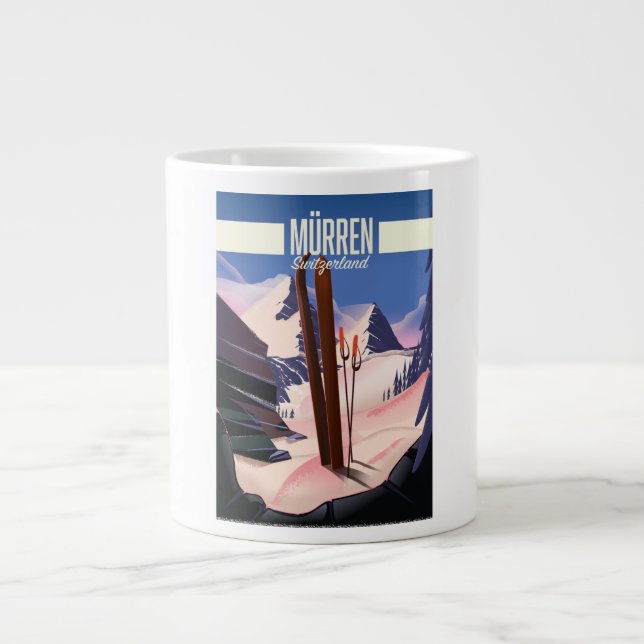 Grande Tasse Impression d'affiches de ski de Murren Suisse. (Devant)