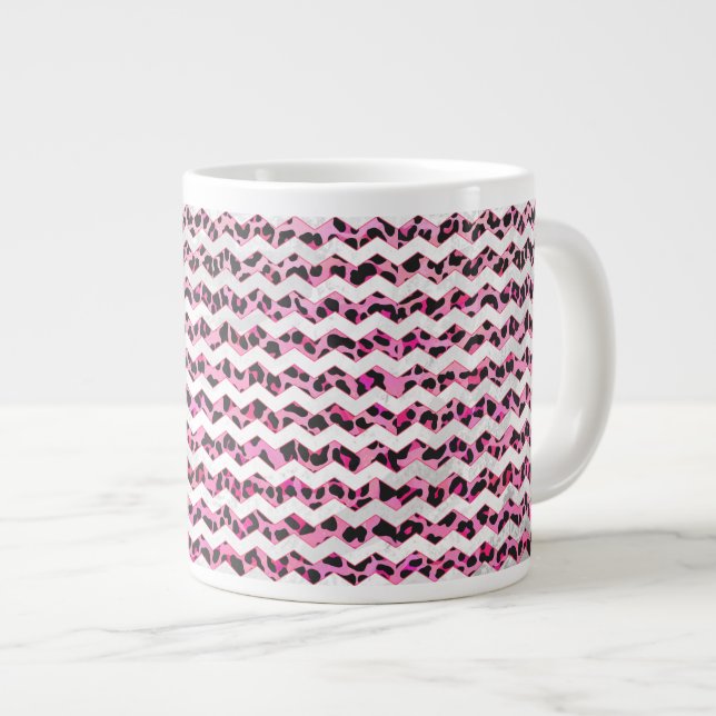 Grande Tasse Impression léopard noir et rose chaud (Devant droit)
