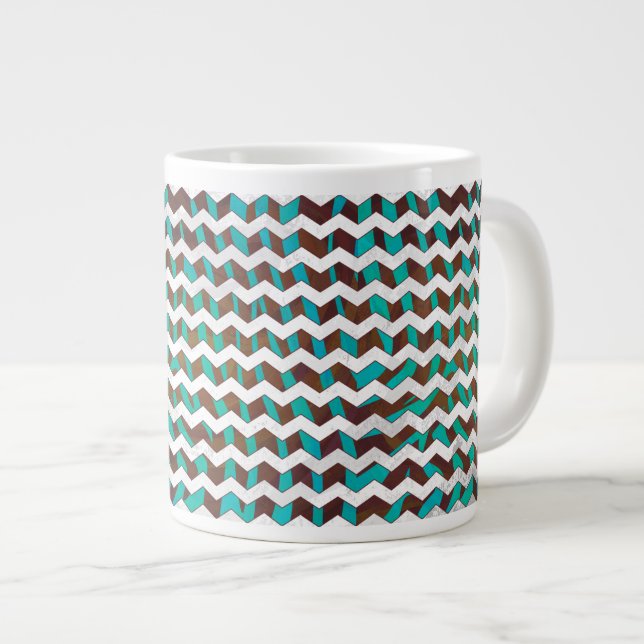 Grande Tasse Imprimé chevron zébré marron et sarcelle (Devant droit)