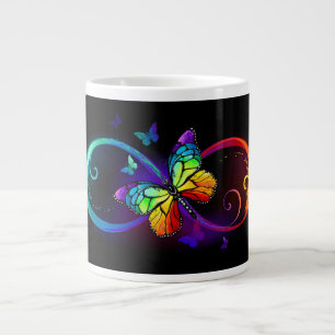Grande Tasse Infini vibrant avec papillon arc-en-ciel sur fond