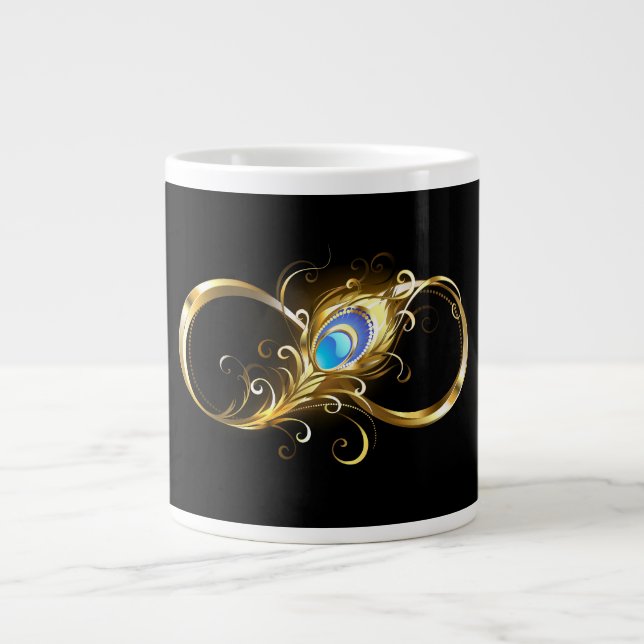 Grande Tasse Infinité avec plume de paon doré (Devant)