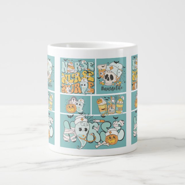 Grande Tasse Infirmière amusante Halloween BlueTile Basic Dark  (Devant)