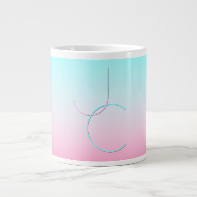 Grande Tasse Initiales 2 superposées modernes | Turquoise Rose (Devant)