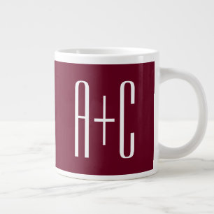 Grande Tasse Initiales de couples simples   Blanc et bordeaux