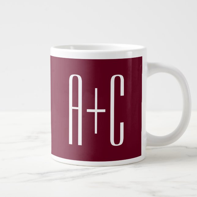 Grande Tasse Initiales de couples simples | Blanc et bordeaux (Droite)