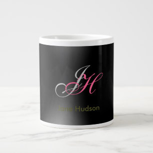 Grande Tasse Initiales de monogramme gris noir Simple