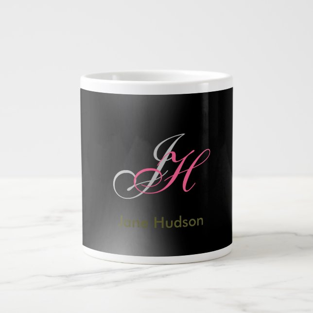 Grande Tasse Initiales de monogramme gris noir Simple (Devant)