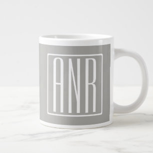 Grande Tasse Initiales Monogramme Blanc Sur Gris Clair