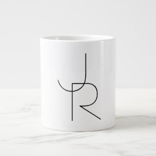 Grande Tasse Initiales superposées Modern 2 Noir sur Blanc