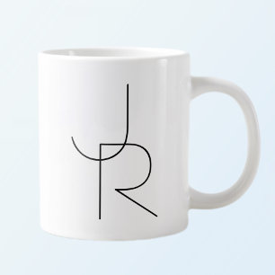 Grande Tasse Initiales superposées Modern 2 Noir sur Blanc