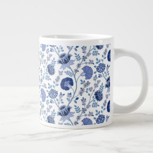 Grande Tasse Jacobean floral blues sur blanc