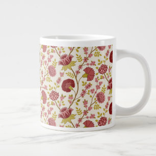 Grande Tasse Jacobean Floral Pattern Rouge Rose Gold Crème