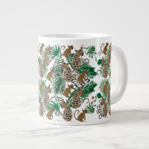 Grande Tasse Jaguar et verdure de safari à l'aquarelle peinte à