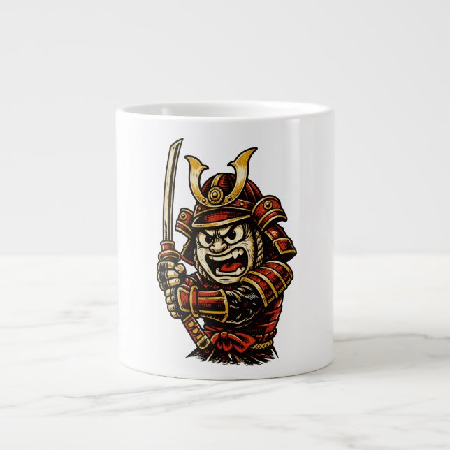 Grande Tasse Japanese Samurai Warrior Red Armor Cartoon Art (Devant)