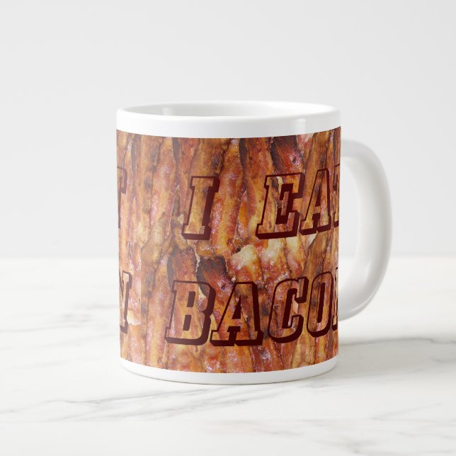Grande Tasse Je mange du texte Bacon avec Arrière - plan (Devant droit)