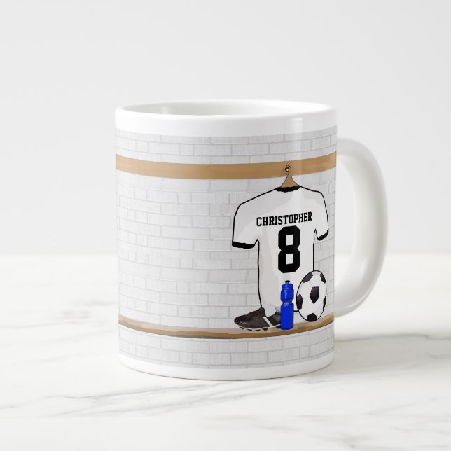 Grande Tasse Jersey de football noir blanc personnalisé (Devant droit)